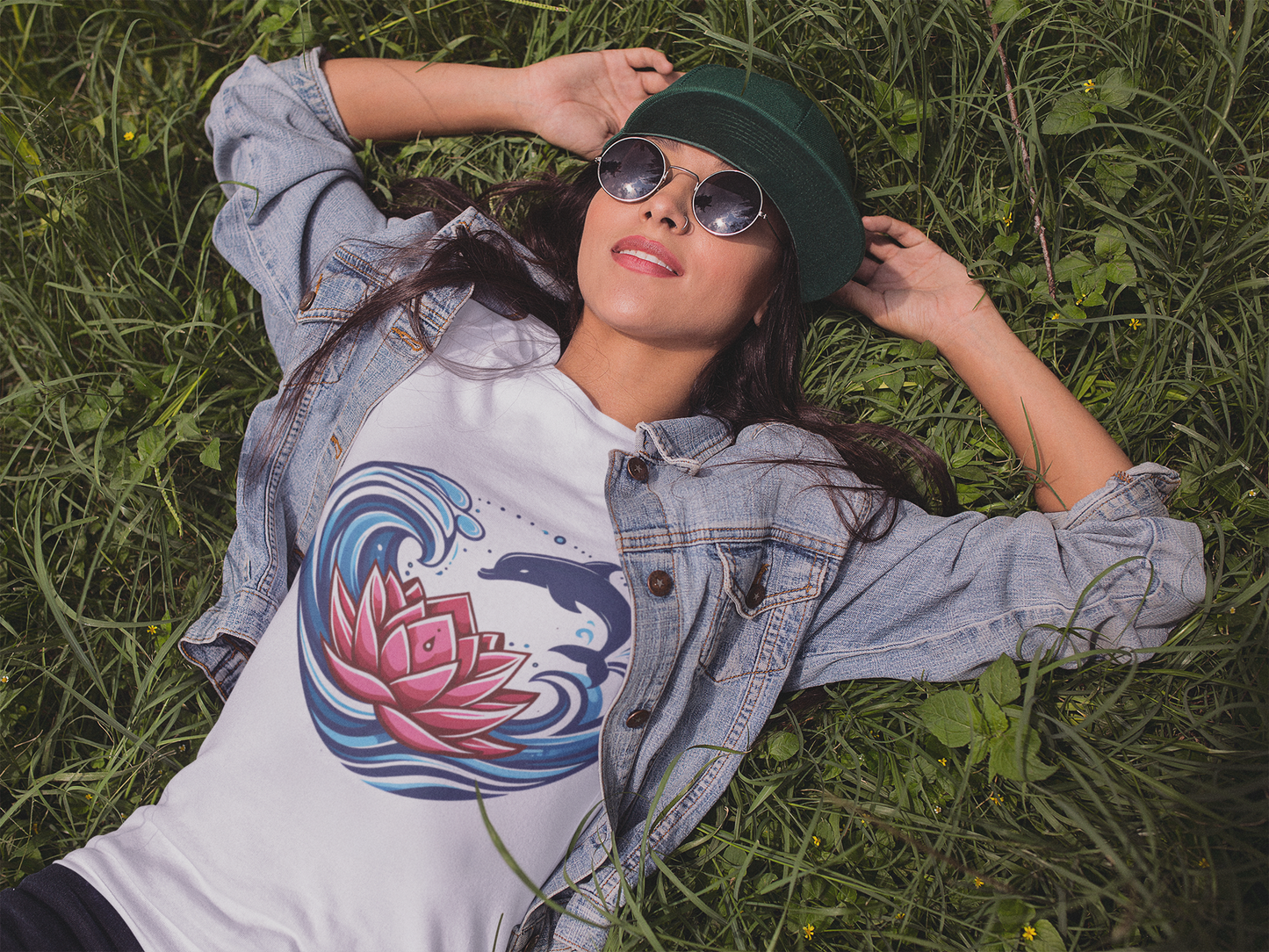 Lotus Dolphin Wave - Long Sleeve Core Cotton Tee